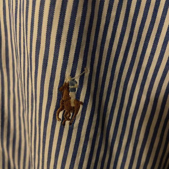 Vintage 80s Ralph Lauren Flesh Pony Blue Striped Casual Button Down 16.5 - 33 - Picture 3 of 7